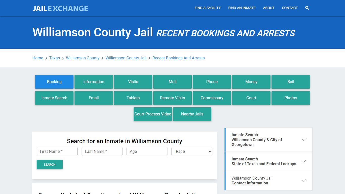 Williamson County Jail TX Recent Arrests and Bookings